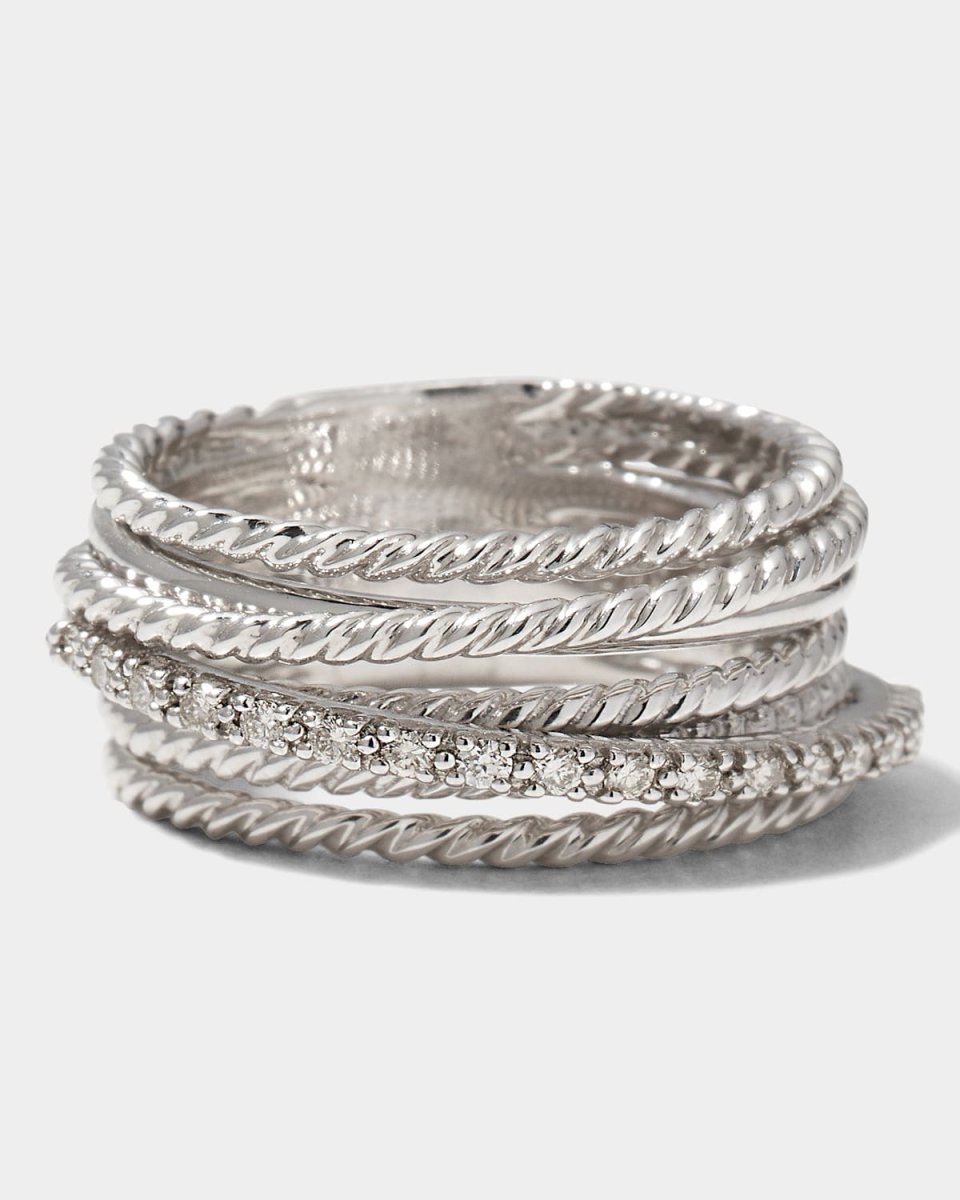 Crossover Ring with Pavé Diamonds and Silver, 12mm